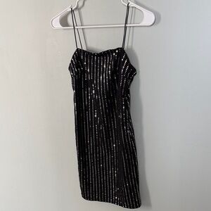 Forever 21 Black Sequin Stripe Mini Dress Size XS